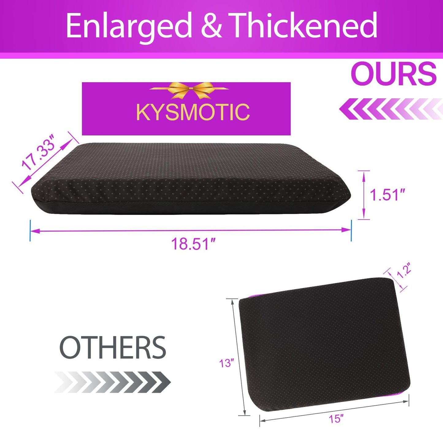KYSMOTIC Gel Seat Cushion for Long Sitting (Large & Thick), Soft & Breathable, Gel Cushion for Wheelchair, Gel Chair Cushion for Hip Pain, Gel Seat Cushion for Office Chair (Black Cover)