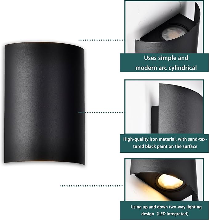 Modern Black LED Up and Down Lights Outdoor, Waterproof Exterior Wall Sconce Lighting, 3000K Integrated LED Porch Light Fixture for House, Garage, and Patio