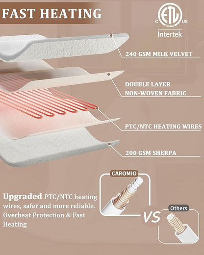 CAROMIO Heated Blanket Twin Size, Waffle Weave Electric Throw Blanket Fast Heating with LCD Controller, 10 Heat Levels & 1-12H Time Settings Auto Off, ETL Certified, Off White, 62" x 84"