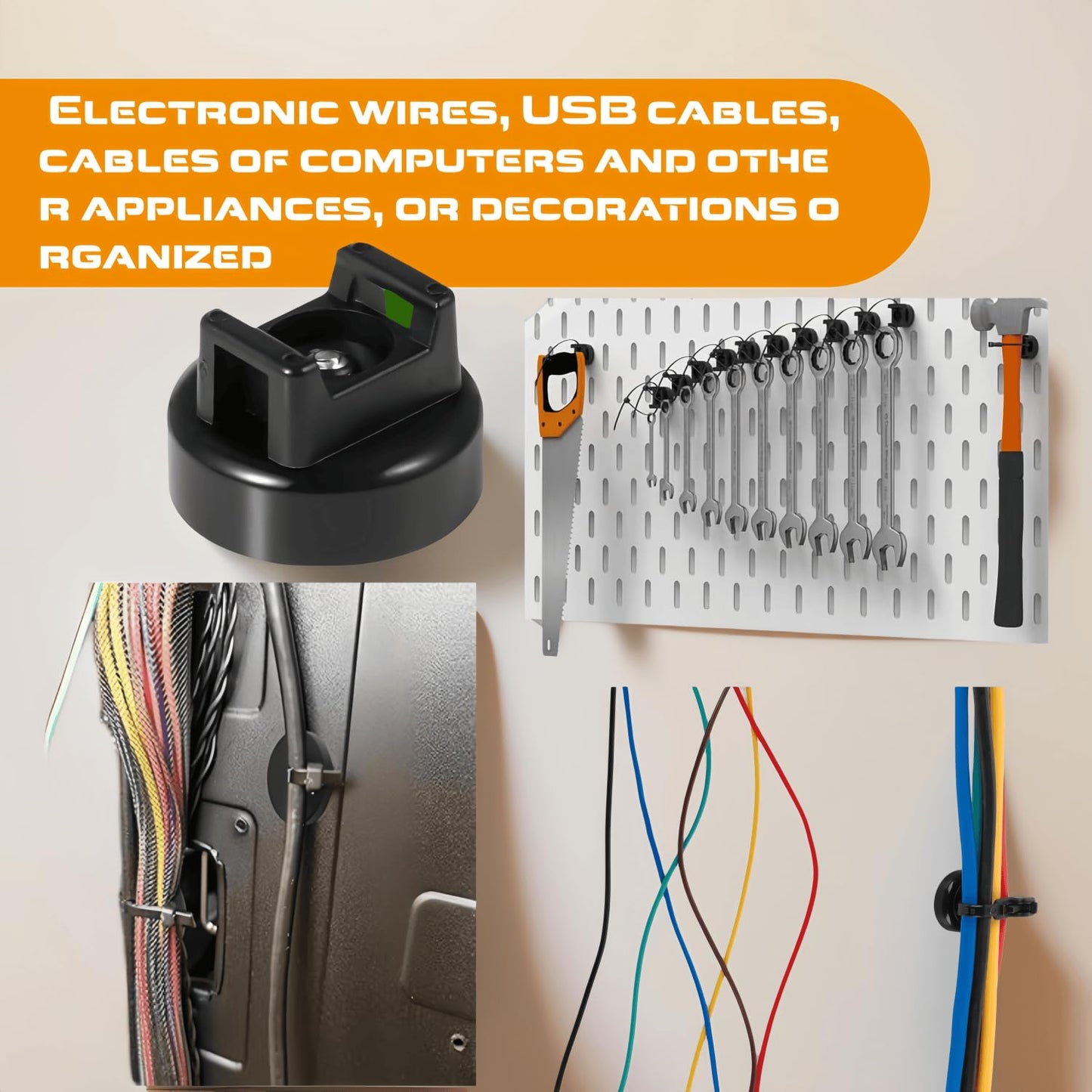 Heavy-Duty Magnetic Zip Tie Mounts,10Pcs Multipurpose Cable Holder with Nylon Cable Ties (50 Pieces) for Efficient Wire Management