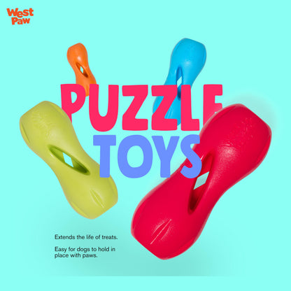 West Paw Zogoflex Qwizl Interactive Treat Dispensing Dog Puzzle Treat Toy for Dogs, 100% Guaranteed Tough, It Floats!, Made in USA, Large, Tangerine