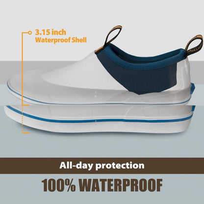 Hunthor Deck Shoes Waterproof Rubber Boots with Non-Slip Rain Shoes for Fishing, Boating, Gardening, Walking - for Men White Size 6