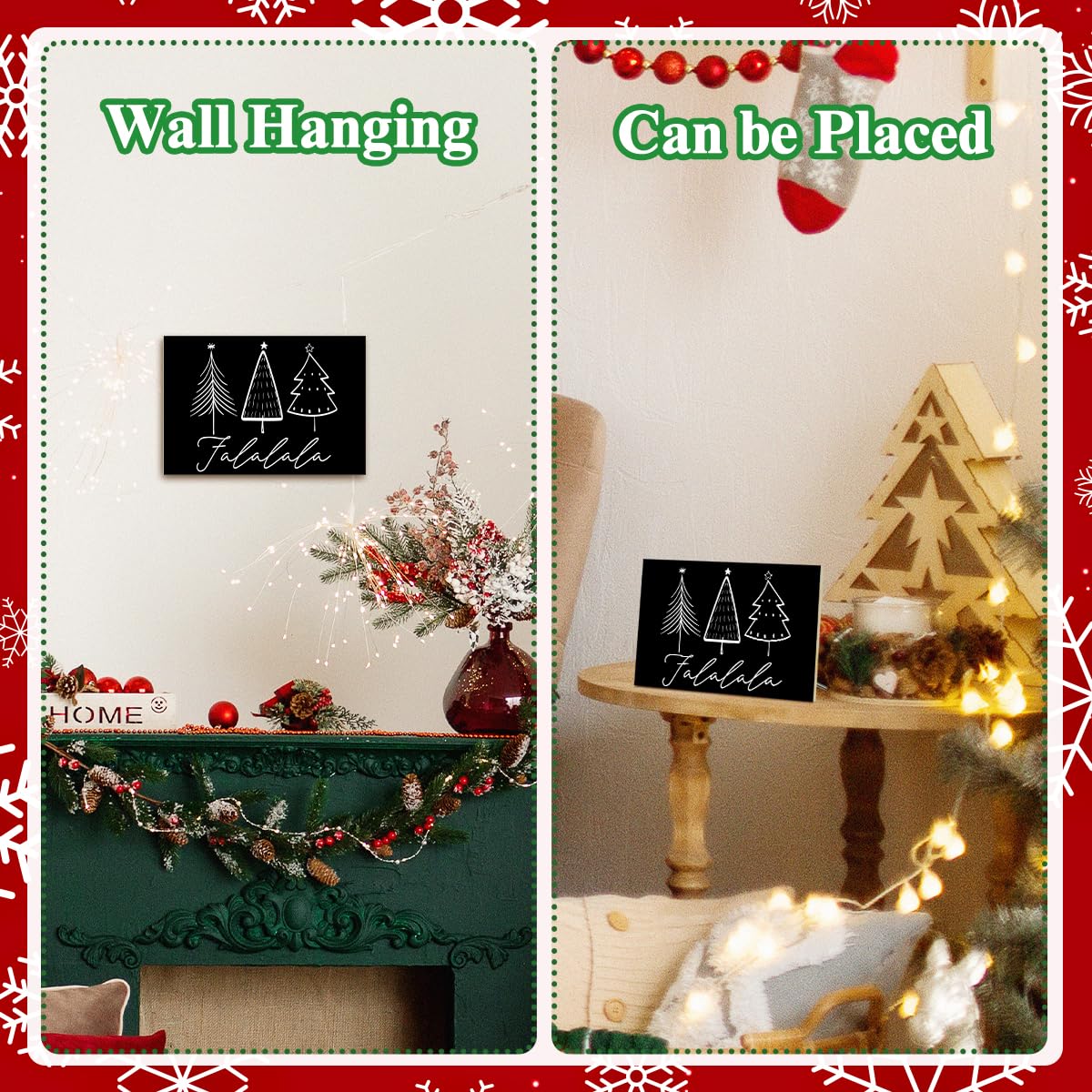 Falalala Merry Christmas Signs for Wall Decorations, Tree Wood Tabletop Decor for Table, Desk, Mantle, Shelf - Wall Art for Party Kitchen Decor - JK0386