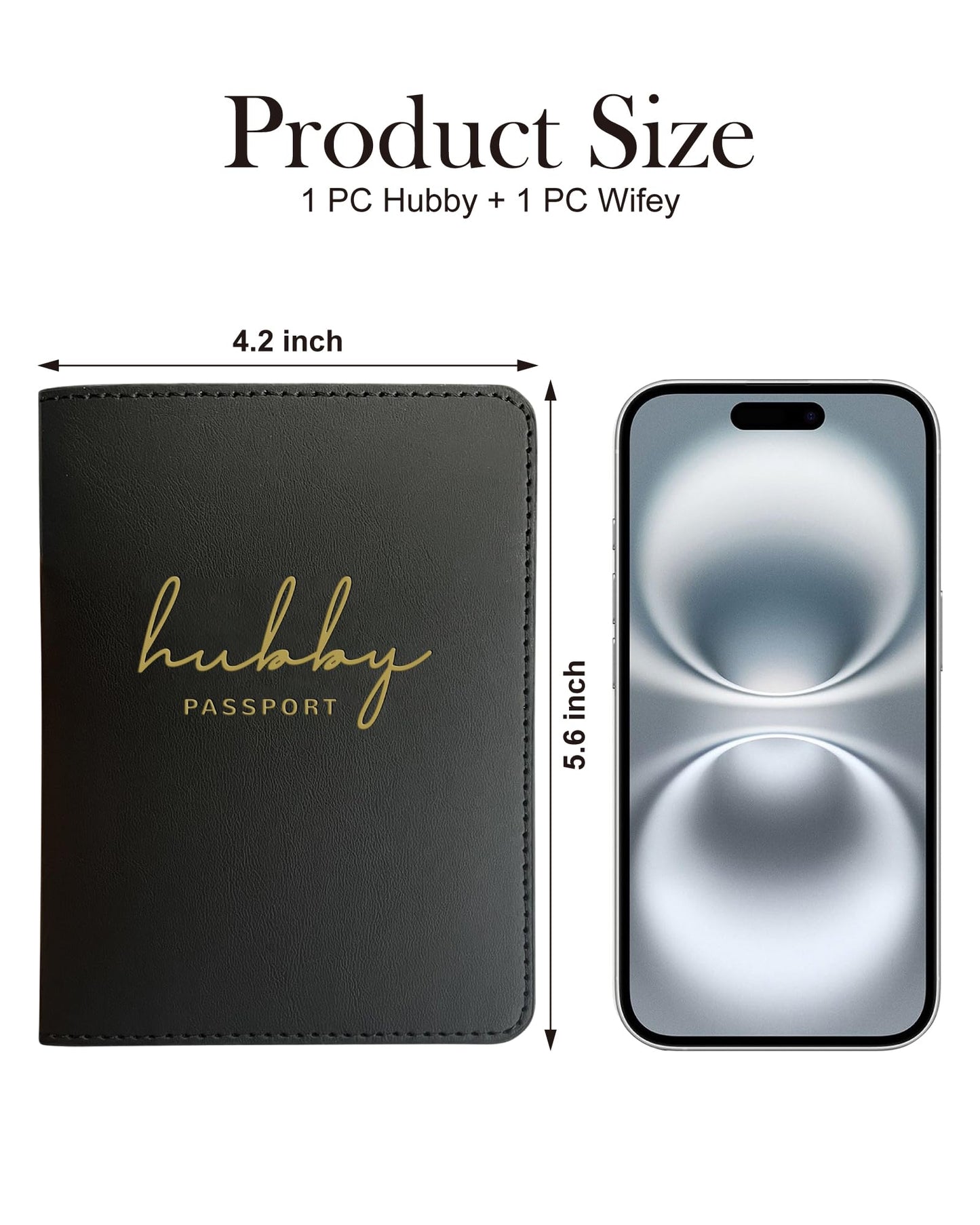 HubbyWifeyGifts Matching Passport Holder for Hubby and Wifey, PU Leather Passport Cover with RFID Blocking, Honeymoon Essentials for Travel, Engagement Gifts for Couples