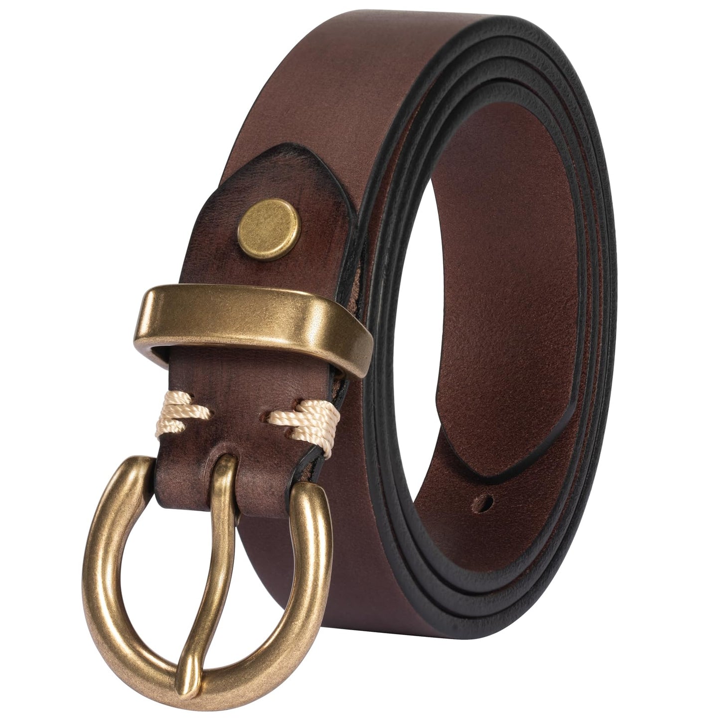 TYWestyles Womens Belt for Jeans Genuine Leather Belt Vintage Solid Brass Circle buckle Gift Box Packaging