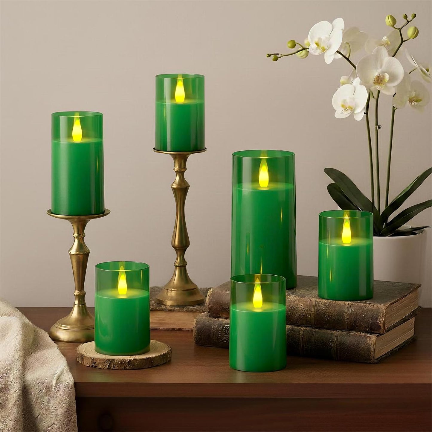Raycare St. Patrick's Day Flameless Electronic Pillar Candles with Remote Control and Timer- Battery Operated Realistic Flickering LED Fake Candle for Home, Wedding Decor,Green,Set of 2(3"x6"6")