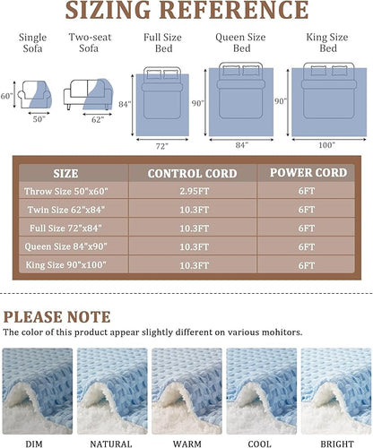 CAROMIO Heated Blanket King Size with LCD Dual Controller, Waffle Weave Fast Heating Electric Blankets, 10 Heat Levels & 1-12H Time Settings, ETL Certified, Machine Washable, Light Blue, 100" x 90"