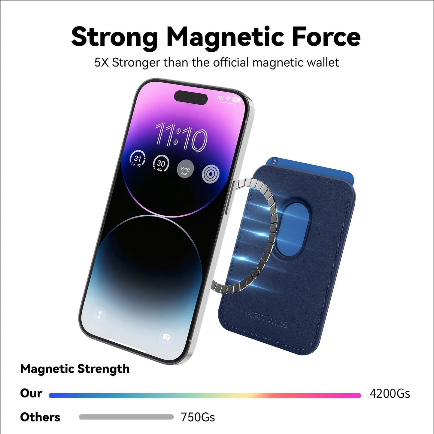 KRTALS Magnetic Wallet Cell Phone Card Holder for Phone Case with Mag-Safe, Stronger Magnetic RFID Leather Phone Wallet Stick on Series of iPhone 17/16/15/14/13/12 and Pro/Promax,Indigo Blue