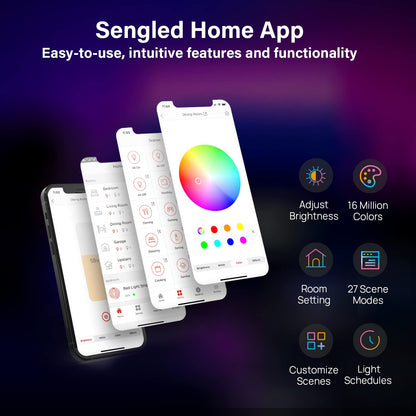 Sengled Smart LED Strip Lights 32.8ft WiFi LED Lights Compatible with Alexa and Google Home 16 Million Colors RGB Music Sync Adjustable Length 25,000 Hours Life Multi Mode Support for Game Movie