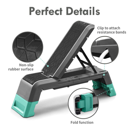 leikefitness Exercise Step Platform, Multifunctional Aerobic Deck with Cord and Adjustable Dumbbell & Weight Bench, Fitness Equipment for Workout Home Gym, GM5821 (Black)