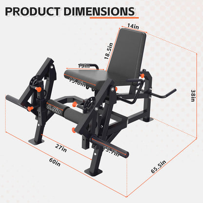 HIKEDIN Leg Press and Curl Machine, Single Leg Extension, Seated Leg Curl, Adjustable Leg Workout Bench, Plate Loaded Home Gym Equipment for Thigh & Hamstring Training, Heavy Duty Steel Frame，Black