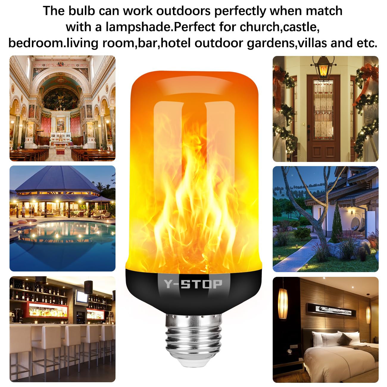 Y- STOP Upgraded LED Flame Light Bulbs, 4 Modes Flickering Light Bulb with Upside Down Effect, E26 Base Flame Bulb for Halloween Lights, Christmas Decorations Outdoor Indoor, Party Decor (4 Pack)