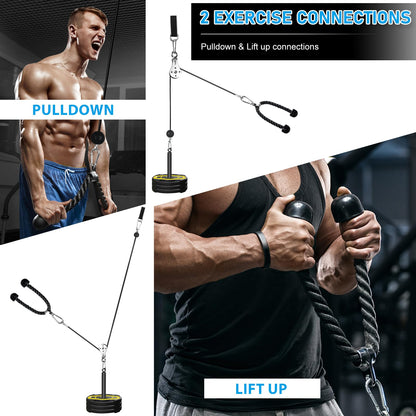 Pulley System for Home Gym, Cable Pulley System Gym for LAT Pulldown Cable Machine Pulley Attachment with Tricep Rope Ideal for Biceps Curl, Arm Workouts, Strength Training