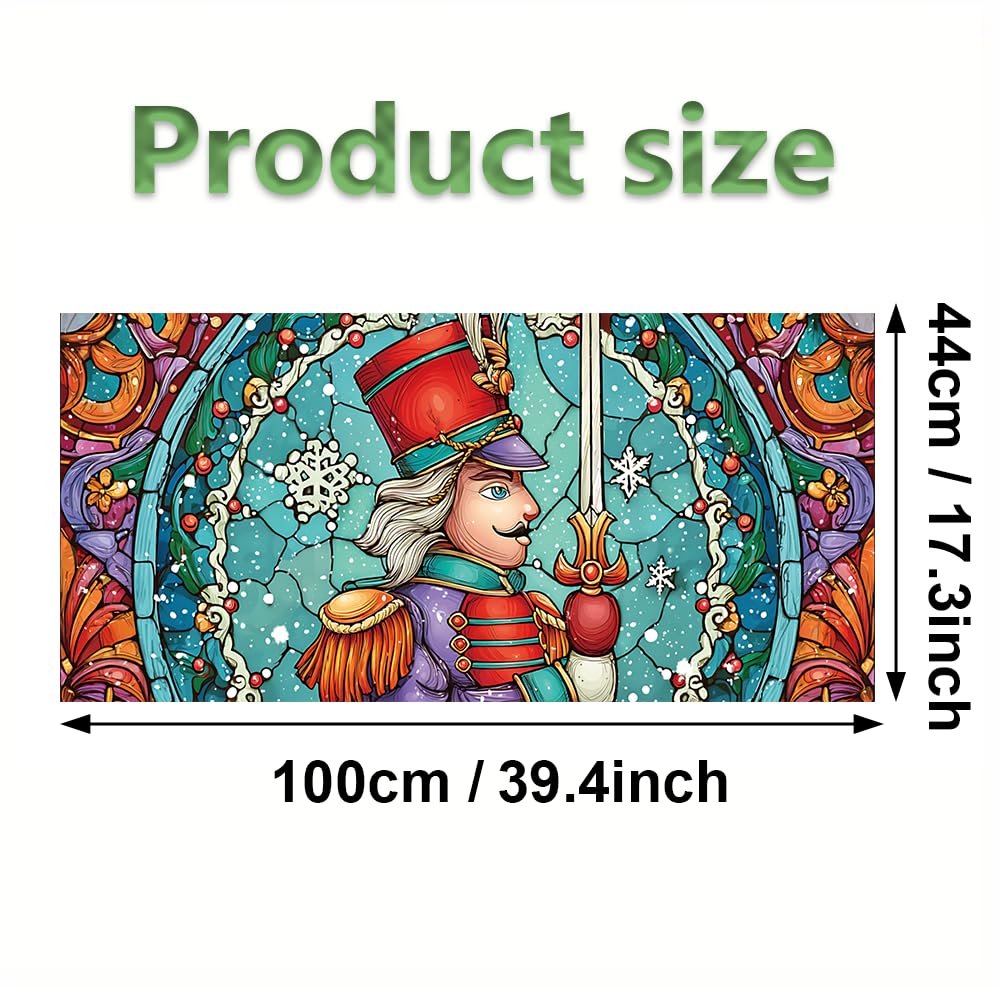 WDESYADMS Window Film 39.4×17.3 Inch PVC Stained Glass Style Winter Holiday Toy Soldier Design Decorative Window Film for Privacy Seasonal Home Window Covering