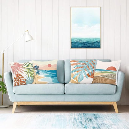 Bonhause Modern Tropical Hawaii Pillow Covers 20x20 Inch Set of 4 Outdoor Palm Leaves Decorative Pillows Case Soft Velvet Tropical Decoration for Patio Garden Bed Home Decor