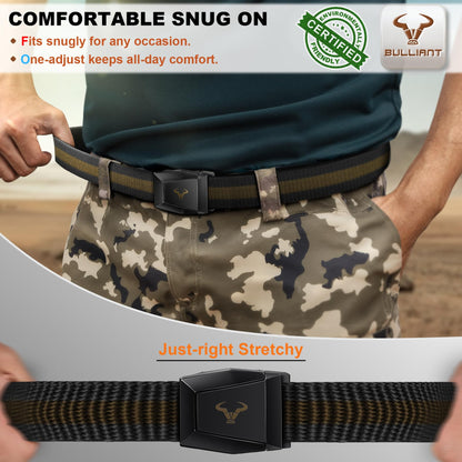 BULLIANT Men Belt-Tactical Work Rigger Web Western Belt Stretch Fit 1 1/2" For CowBoy Jean Outddor-Cut For Size(Black/Wood Thrush,28"-34" Waist Adjustable)