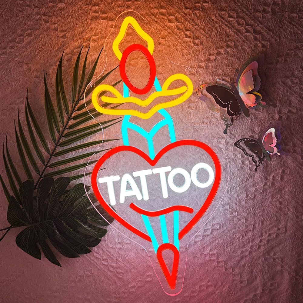 RuCvixkt Tattoo Neon Sign for Wall Decor, Neon Light for Tattoo Studio Room Salon Business, USB Powered Sign for Bedroom Boy Girl Tattoo Lovers