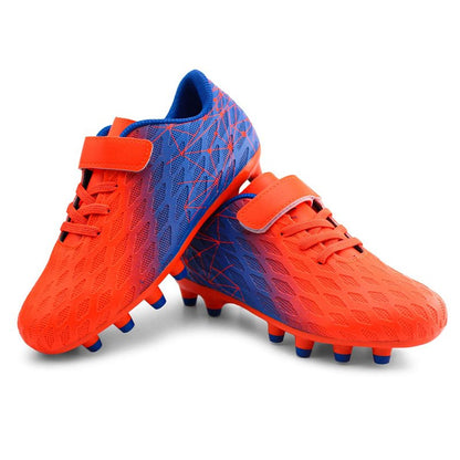 brooman Kids Firm Ground Soccer Cleats Boys Girls Athletic Outdoor Football Shoes(12,Orange Blue)