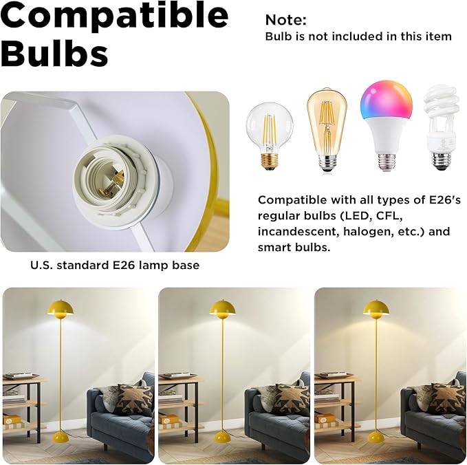 SUNLLOK Flower Pot Floor Lamp for Living Room, Metal Dome Lampshade Standing Floor Lamp with Foot Switch, Modern Reading Floor Light Fixture for Kitchen Island, Bedroom, Restaurant (Yellow)
