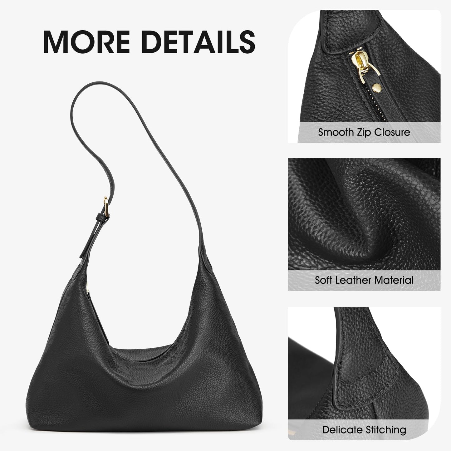 Kattee Meduim Leather Hobo Bags for Women, Soft Genuine Leather Crossbody Handbags Shoulder Purse for Work Casual, Black