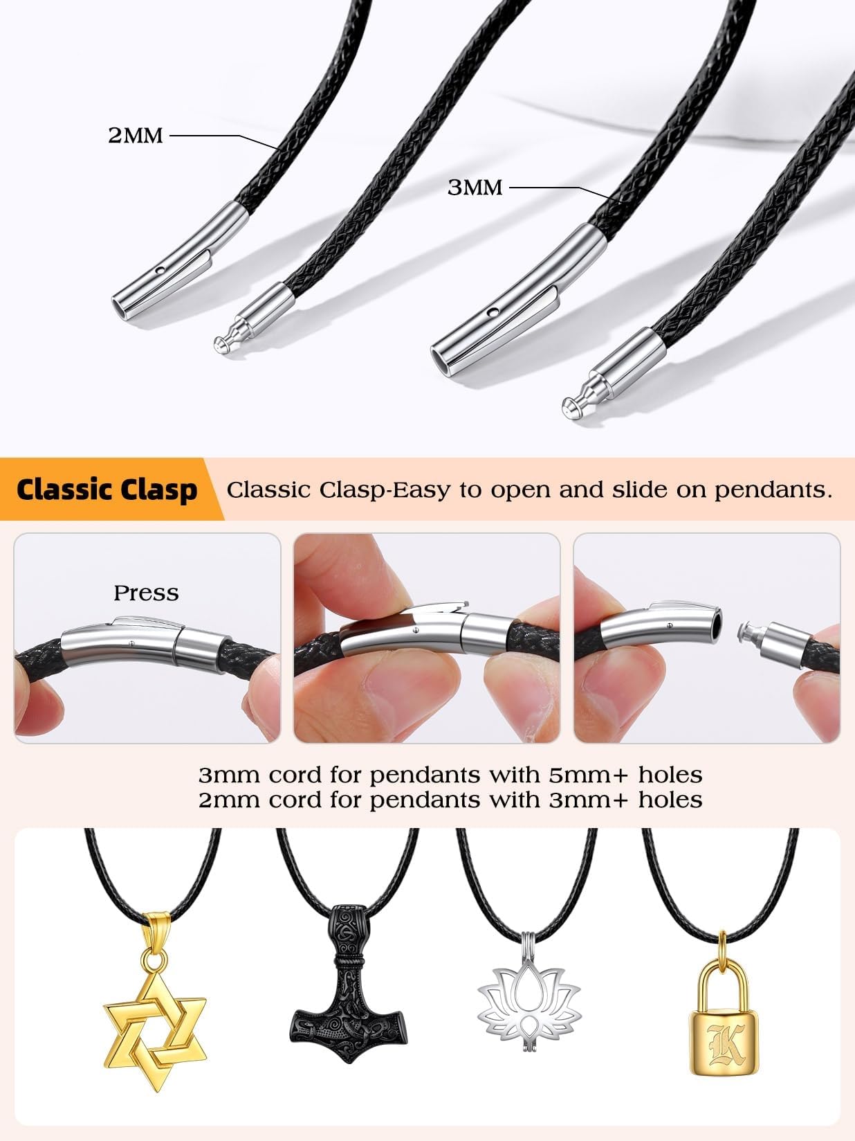 Bestyle Brown Leather Necklace for Men Women,Waterproof Wax Woven Rope Chain with Stainless Steel Clasp, 2MM Leather Cord Necklace for Pendants 16"
