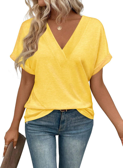 T Shirts Short Sleeve V Neck Tees Womens Tops Beach Vacation Fashion Clothes 2025 Casual Summer Spring Fall Outfits
