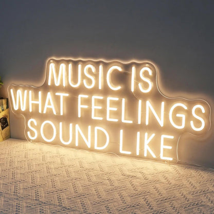 Music Is What Feelings Sound Like Neon Sign For Wall Decor Warm White Letter Neon Light Recording Studios Live Music Neon Light Sign LED Word Light for Studio Concert Bar Bedroom Decoration