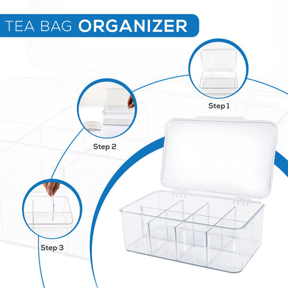 Utopia Home - Tea Bag Organizer With Lids, Clear Pantry Storage Box - (3 Pack) Stackable Partition Organizers or Holder With Lids For Drawers, Countertops, Fridge, Kitchen, Snack & Spice Organization