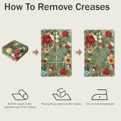 Washable Rugs for Living Room: 6x9 Area Rugs for Bedroom Soft Ultra Thin Stain Resistant Non Slip Low Pile Lightweight Vintage Floral Carpet for Dining Room Decor (Green)