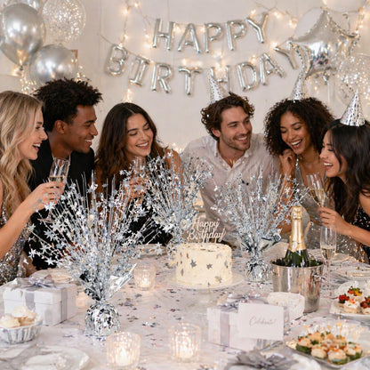 4 Pack Metallic Foil Spray Centerpiece Stars for Wedding, Birthday, Anniversary, Christmas Table Decor, Holiday Festival Baby Shower Graduation Mantle Party Decorations (Silver)
