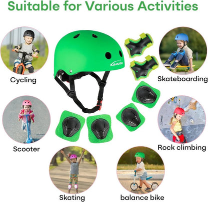 KAMUGO Kids Bike Helmet - Toddler Safety Gear Set with Knee, Elbow & Wrist Pads | Ages 2-8, Boys & Girls