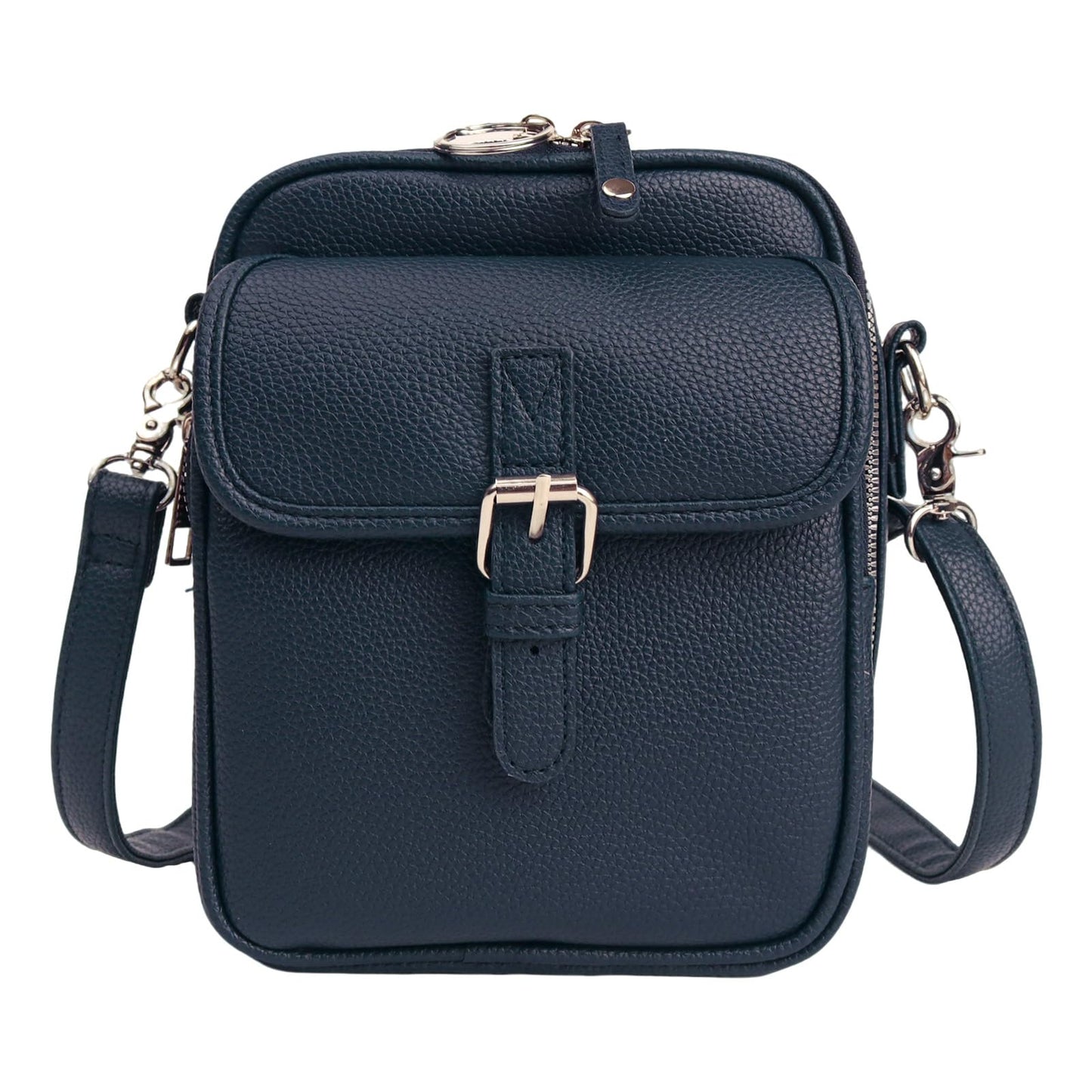 Crossbody Leather Bag,Double Layer Large Capacity Messenger Bagfor Women,Retro Faux Leather Built in Anti Theft Bag(Navy)