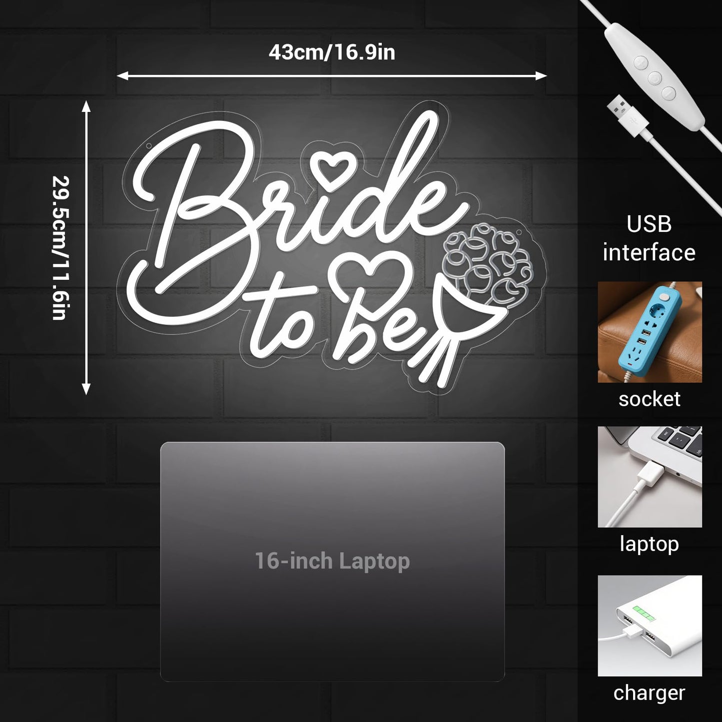 LMHSE Bride to be Neon Sign, Dimmable LED Wedding Neon Sign, Bride to be Decorations Aesthetic Room Decor, Party, Bedroom, Wedding Decor (white)