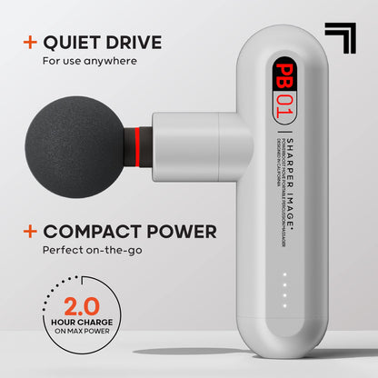 Sharper Image Powerboost Move - Mini Percussion Massage Gun| 4 Attachments, 4 Speeds, FSA Eligible| Full Body Back & Shoulder Massager| Deep Tissue Muscle Recovery| Portable Pain Relief Massage Tool