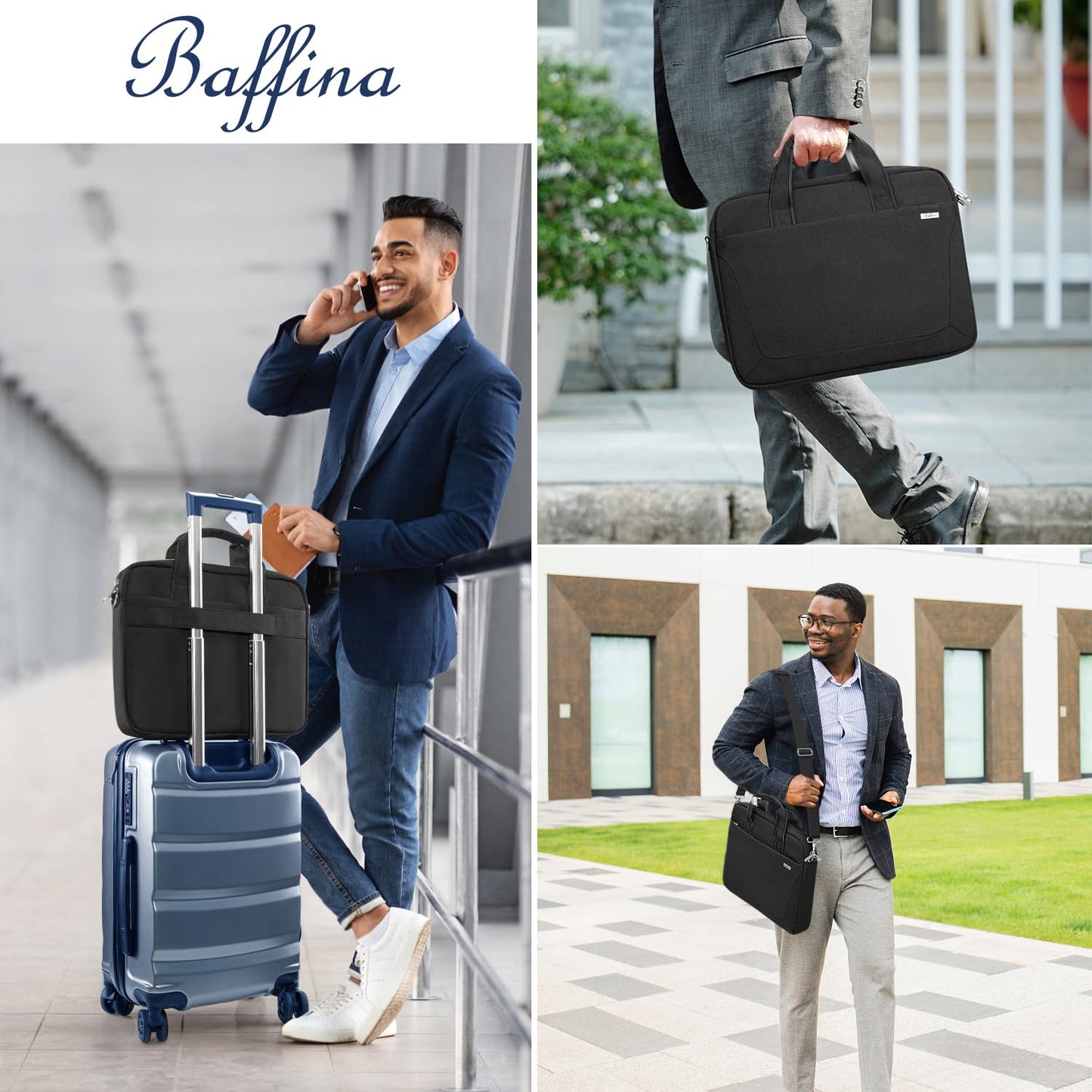 Baffina Laptop Shoulder Bag 17 17.3 Inch Business Gifts for Men Women Travel College,Laptop Briefcase for 17“-18“ Notebook Hp Dell Asus,Waterproof Computer Carrying Case Messenger Bag with Strap,Black