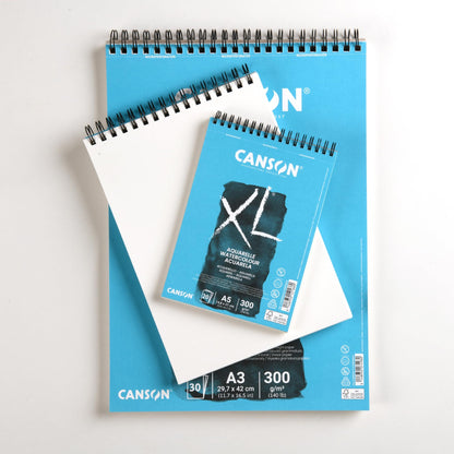 CANSON XL Watercolour 300gsm A5 Paper, Cold Pressed, Spiral Pad Short Side, 30 White Sheets, Ideal for Professional Artists