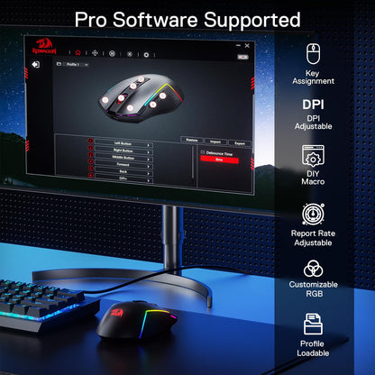 Redragon M693 Wireless Gaming Mouse, 8000 DPI Mice w/ 3-Mode Connection, BT & 2.4G Wireless, 7 Macro Buttons, Reliable Power Capacity for PC/Mac/Laptop