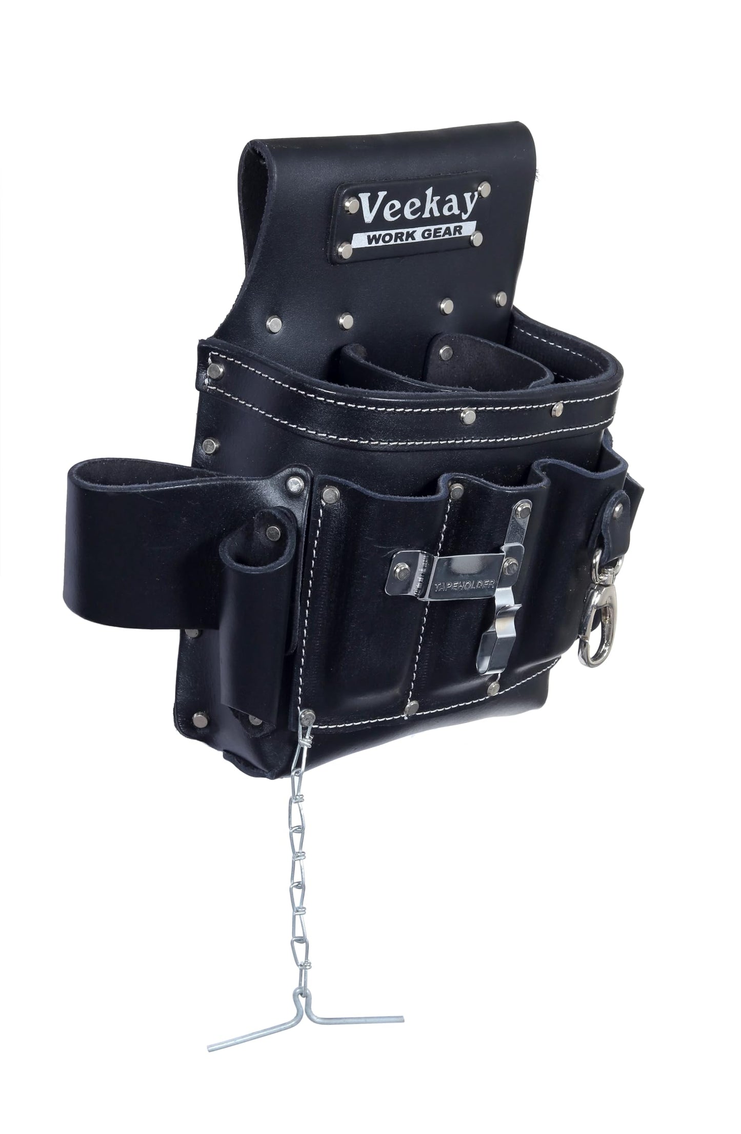 VEEKAY Tool Pouch for Electricians - 10 Pocket Leather Organizer for Electricians, Carpenters & Construction Workers, Professional Leather Tool Pouch, Durable, Professional Heavy Duty Pouch - Black