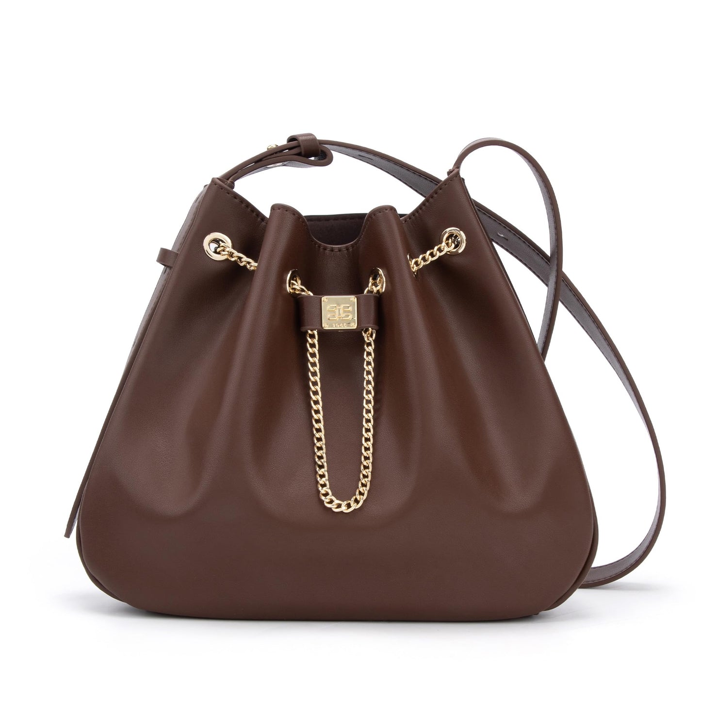 ELLE Purses for Women Genuine Leather Bucket Bag Chain Drawstring