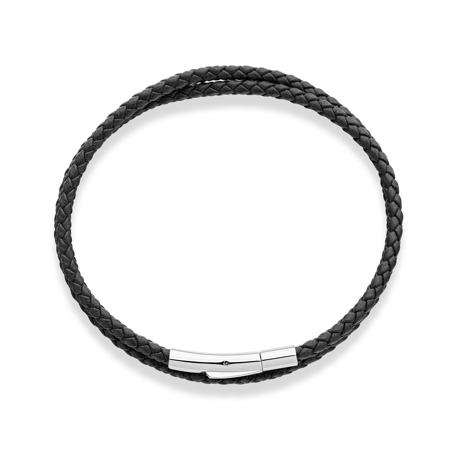 Miabella Genuine Italian Double Wrap Braided Leather Bracelet for Men Women, Stainless Steel Clasp, Made in Italy (Black, Small - 7" Length)