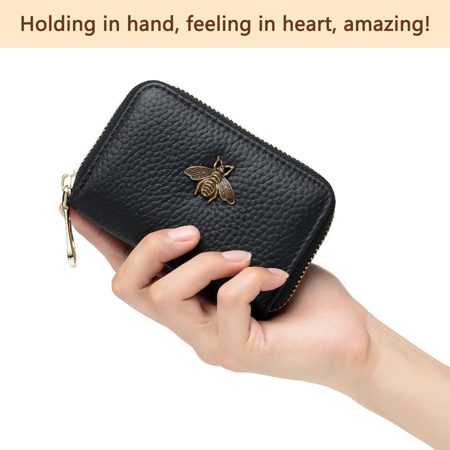 imeetu RFID Credit Card Holder, Small Leather Zipper Card Case Wallet for Women (Lite,Red)