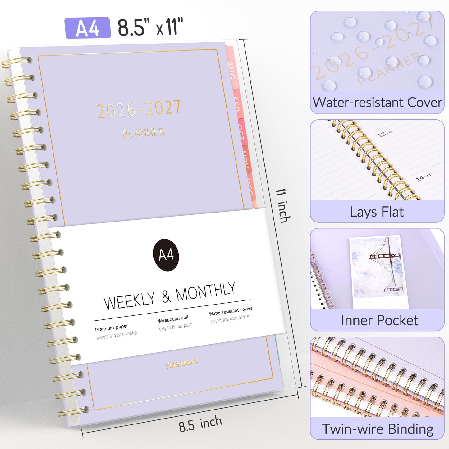 Aug 2026 - Dec 2027 Planner, Forvencer 17 Month Academic Planner 2026-2027, 8.5" x 11", Calendar Planner Weekly and Monthly, Daily Agenda Book, College School Supplies for Student Teacher, A4, Blue