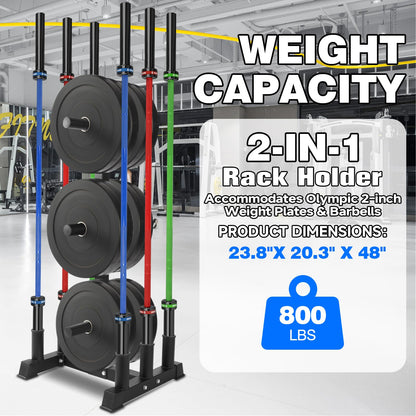 RICHUANG Olympic Weight Plate Rack for Bumper Plate Storage, 2 Inch Weight Plate Tree and Barbell Holder for Home Gym, 4-Pegs 6-Pegs Olympic Weight Tree, Capable of Holding Up to 880LB