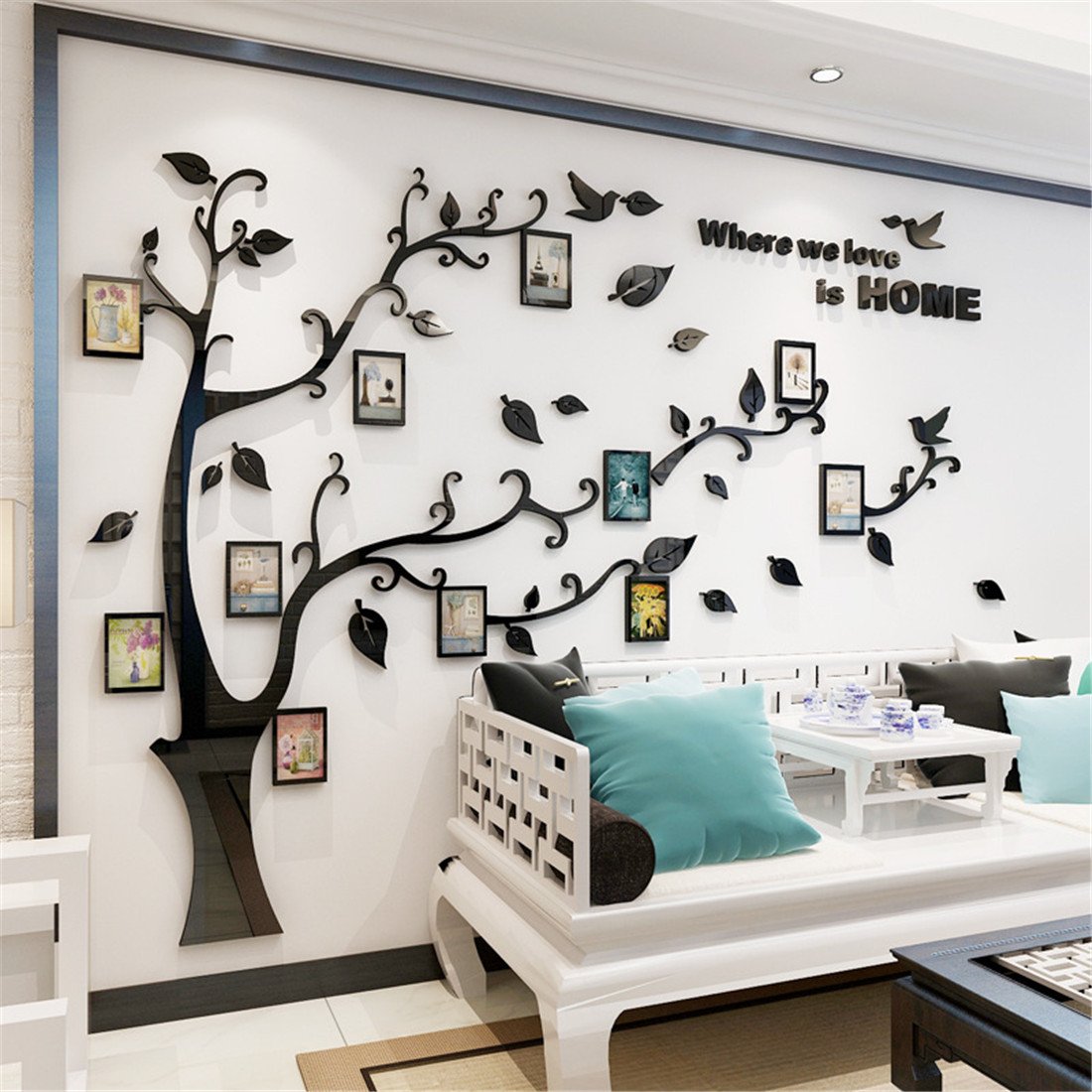 3D Tree Wall Stickers - DIY Photo Frame Tree Wall Decal Family Photo Frame Sticker Murals Wall Decor Living Room Bedroom TV Background Home Decorations (S:54 * 39in,Black Right)