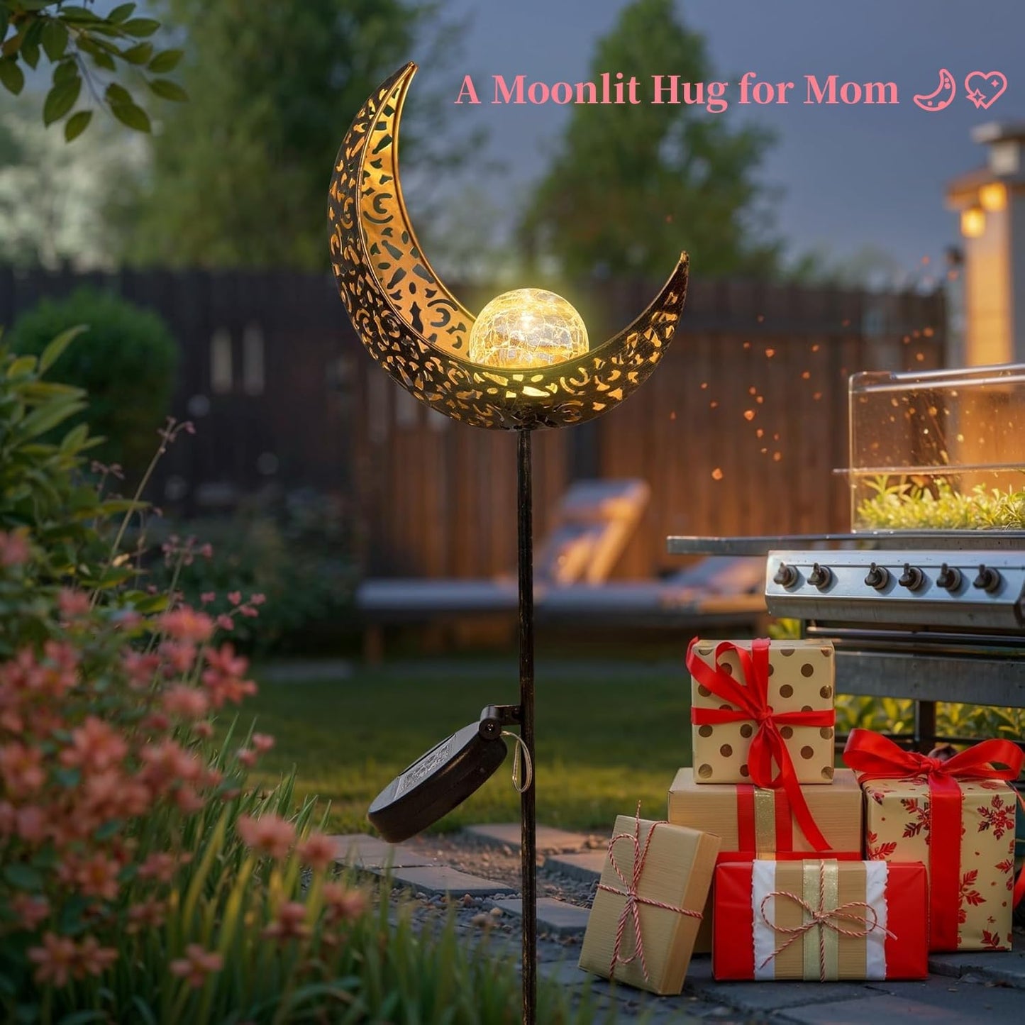TAKE ME Moon Solar Lights Christmas Gifts for Women Garden Outdoor Decor Waterproof Metal Solar Stakes Lights for Patio Yard Walkway Lawn Patio Mothers Garden Gifts Mom Wife Grandma