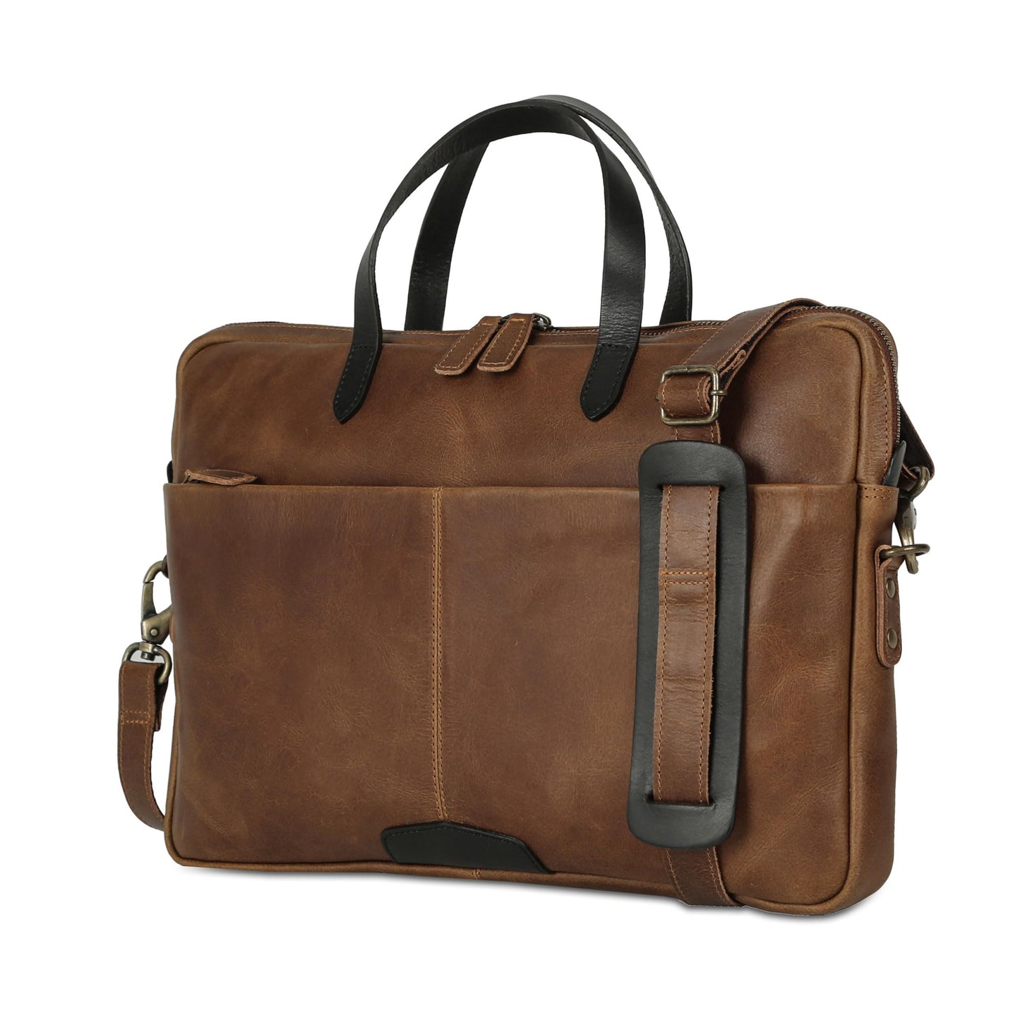 KomalC 15.5 Inch Leather Laptop Sleeve with Trolley Strap – Slim Genuine Leather Bag for upto 16" Laptops – Office Briefcase with Shoulder Strap & Organizer