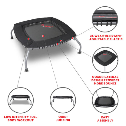 Sunny Health & Fitness Springless Mini Fitness Trampoline – Premium Adjustable Bungee-Style Indoor/Outdoor Exercise Rebounder for Quieter and Safer Workouts (36”) - SF-S021047
