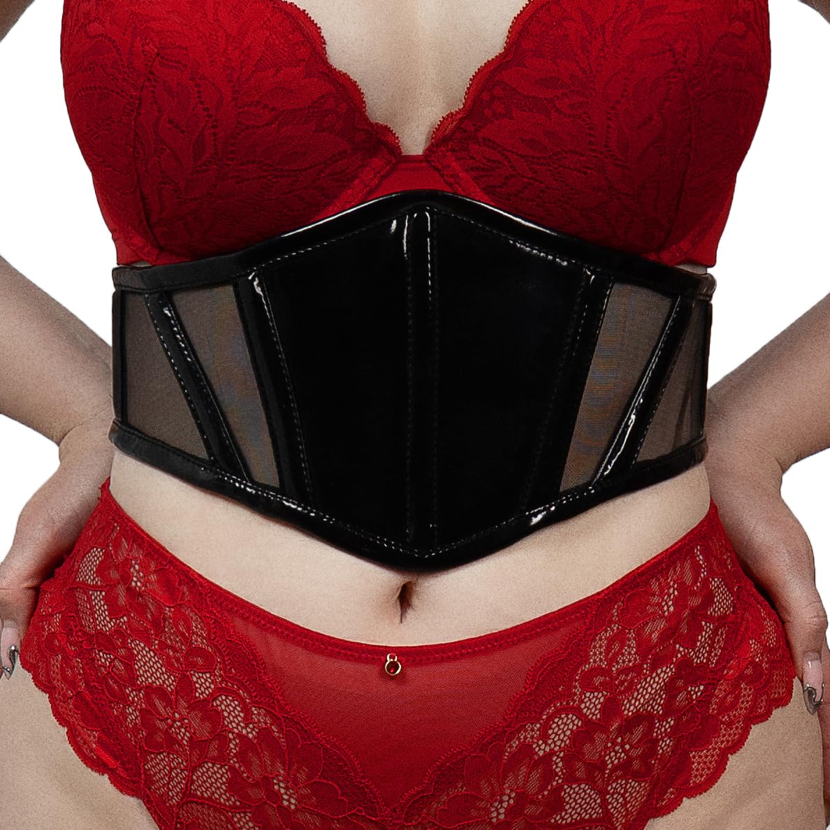 PVC Mesh Corset Belt for Women Steel Boned Waist Cincher Underbust Gothic Burlesque Shaping Belt (US, Alpha, X-Large, Regular, Regular, Black)