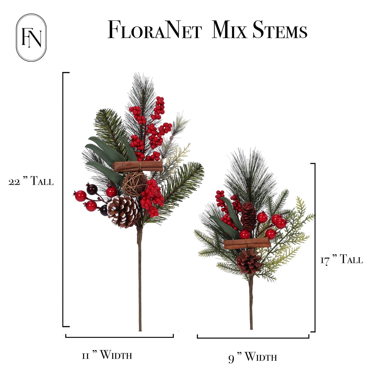 FLORANET 6Pcs（22“&17”） Christmas Red Berry,Pinecone,Cinnamons Pick,Pine Branch Mix Stem for Christmas Tree Wreath Floral Arrangement Vase Winter Holiday Décor