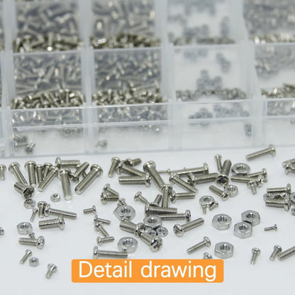 AvrestYPT 1110Pcs 304 Stainless Steel Metric Micro Screws Nuts Assortment, M1 M1.2 M1.4 M1.6 M2 M2.5 Sizes, Phillips Pan Head, Fully Threaded Kit for Arduino, RC Models, Electronics, DIY Projects